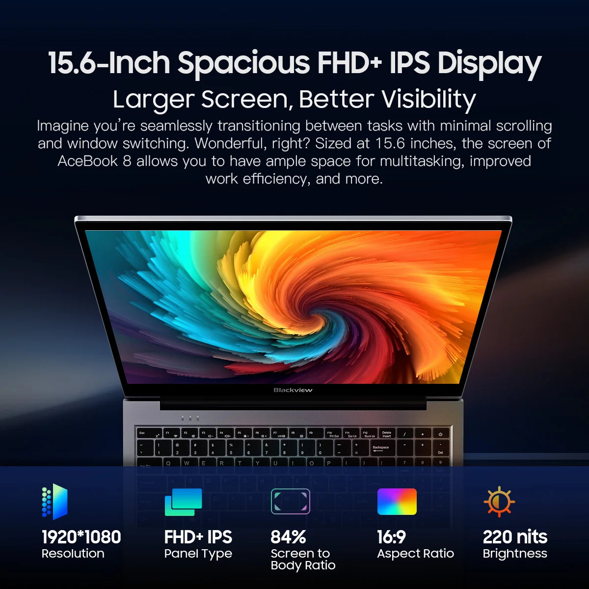 Blackview Acebook 8 Laptop 15.6'' Win 11 12th Gen Intel Core N97 processor 16GB DDR4 512GB SSD 5000mAh Battery with 36W Charge