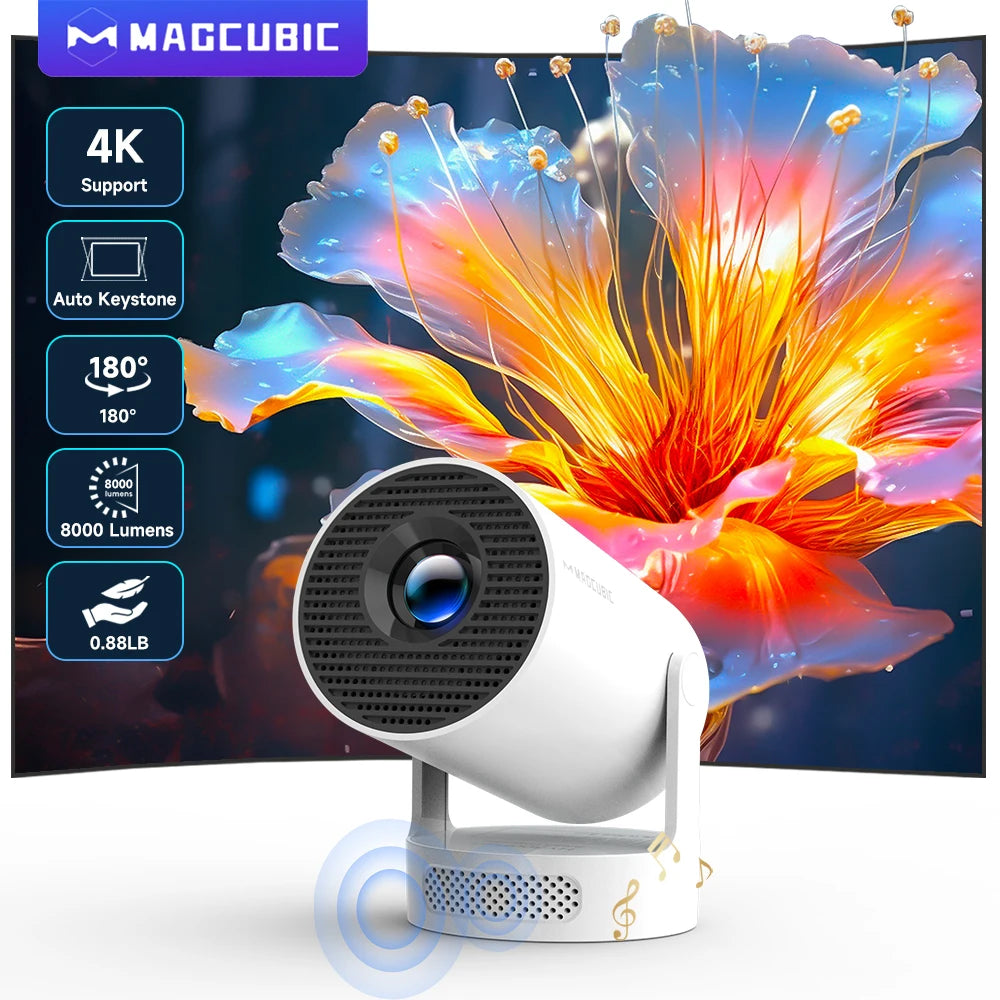 Magcubic Projector Android 11 4K 1280*720P HY300 Pro + Dual Wifi 290ANSI 180°flexible BT5.0 Cinema Outdoor Portable Projector