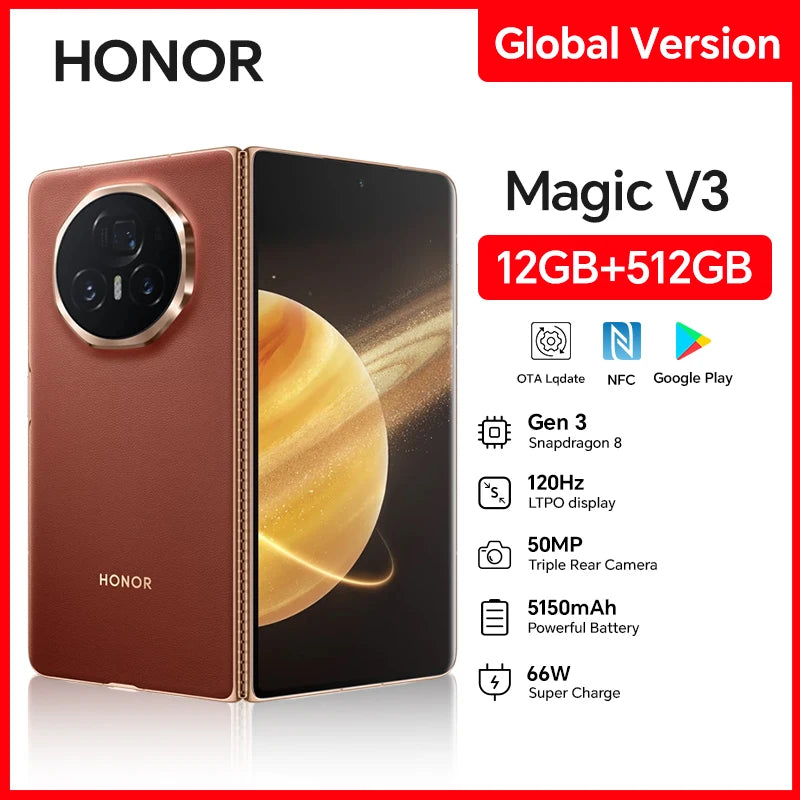 Honor Magic V3 5G Foldable 7.92" 50MP Cameras Snapdragon 8 Gen 3 Fast Charging Flip Smartphones Android Mobile Phone